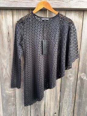 Grayse Laser Cutout Tunic Top Black Size Medium